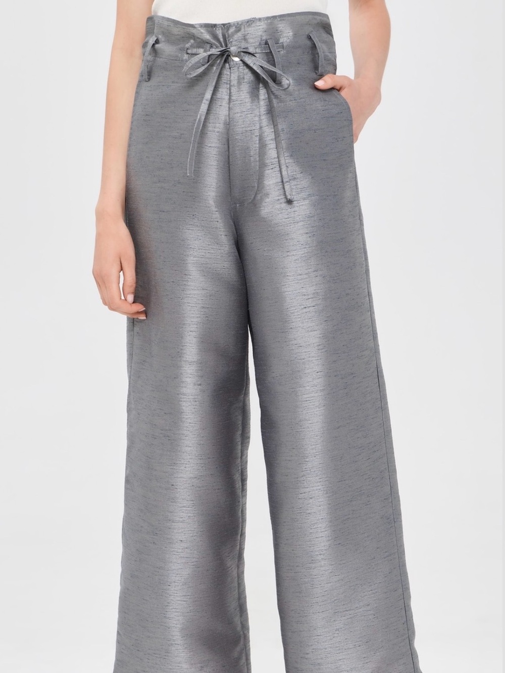 Chan Luu Dupioni Wide Leg Pant Steel - Picture 4 of 9